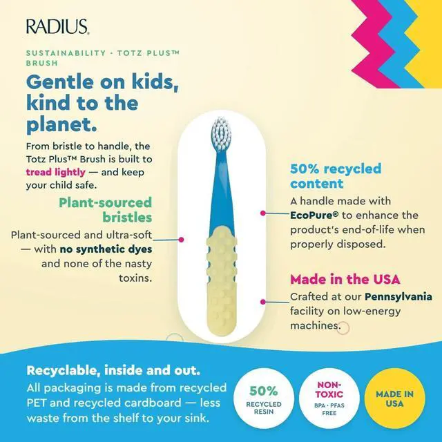 Alt view image 5 of 7 - Totz Plus Brush Kids Toothbrush Silky Soft BPA Free ADA Accepted Designed for Delicate Teeth & Gums for Children 3 Years & Up - BlueYellow - Pack of 1