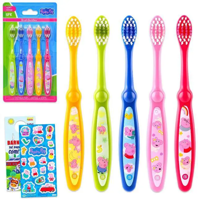 Main image of Toothbrush Set - Bundle with 5 Toothbrushes Plus Stickers, More | Peppa Pig Oral Hygiene Kit for Girls, Kids and Toddlers