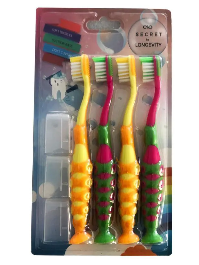 Alt view image 2 of 4 - 4 Pack BPA Free Extra Soft Kids Childrens Toddler Girls Boys Child Toothbrush Set Easy Grip (3-8 Year Old)