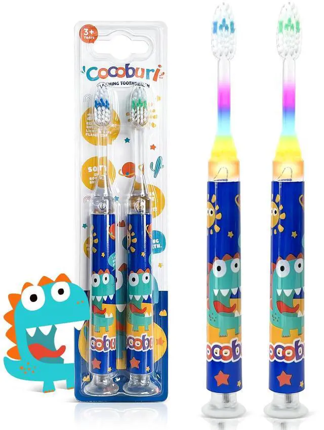 Main image of Flashing Toothbrush for Kids Toddler Soft Bristle Toothbrush Suction Cup Base with Timer Kids Toothbrush Set Age 3+ (Pack of 2)