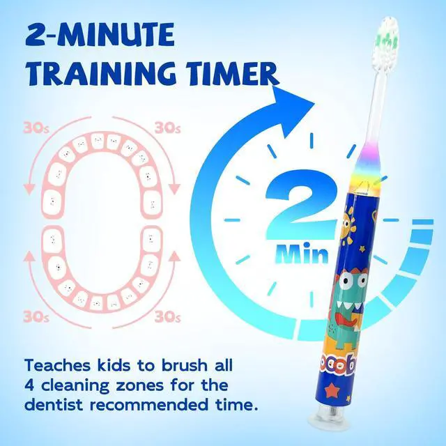 Alt view image 3 of 6 - Flashing Toothbrush for Kids Toddler Soft Bristle Toothbrush Suction Cup Base with Timer Kids Toothbrush Set Age 3+ (Pack of 2)