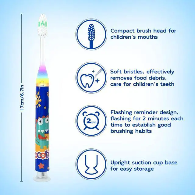 Alt view image 2 of 6 - Flashing Toothbrush for Kids Toddler Soft Bristle Toothbrush Suction Cup Base with Timer Kids Toothbrush Set Age 3+ (Pack of 2)