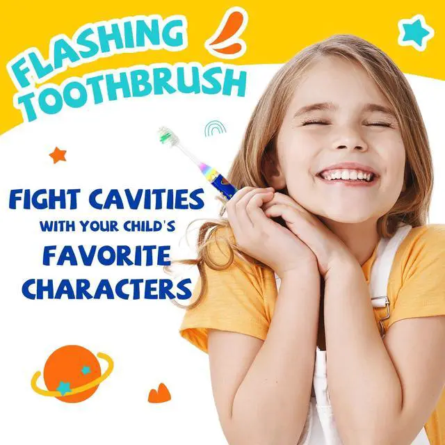 Alt view image 6 of 6 - Flashing Toothbrush for Kids Toddler Soft Bristle Toothbrush Suction Cup Base with Timer Kids Toothbrush Set Age 3+ (Pack of 2)