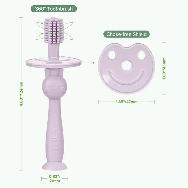 Alt view image 7 of 7 - 360° Baby Toothbrush with Suction Base - Gentle Cleaning for Infant Self-Brushing Training, Sorft Food-Grade Silicone, Baby Teething Relief - Lavender, 1 Count