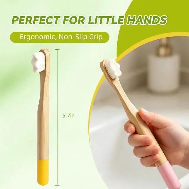 Alt view image 4 of 7 - 4 Pack Kids Bamboo Toothbrushes, 10,000 Ultra-Soft Bristles Natural Wooden Toddler Toothbrush Set, Gentle on Gums for Children Ages 3+