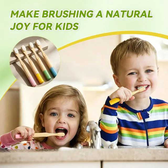 Alt view image 7 of 7 - 4 Pack Kids Bamboo Toothbrushes, 10,000 Ultra-Soft Bristles Natural Wooden Toddler Toothbrush Set, Gentle on Gums for Children Ages 3+