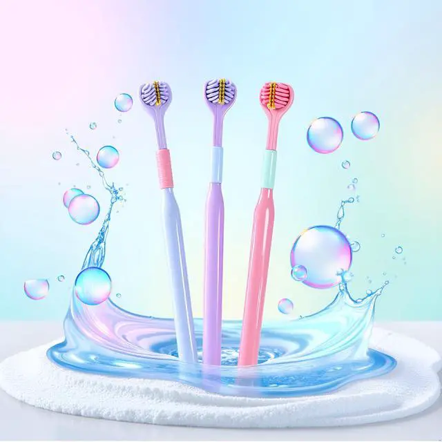 Alt view image 6 of 7 - 4 Pcs Random Color Three-Sided Toothbrush Soft Hair Toothbrush, Effective Wrap-Around Design Toothbrushes Accessories Oral Care for Adults and Children