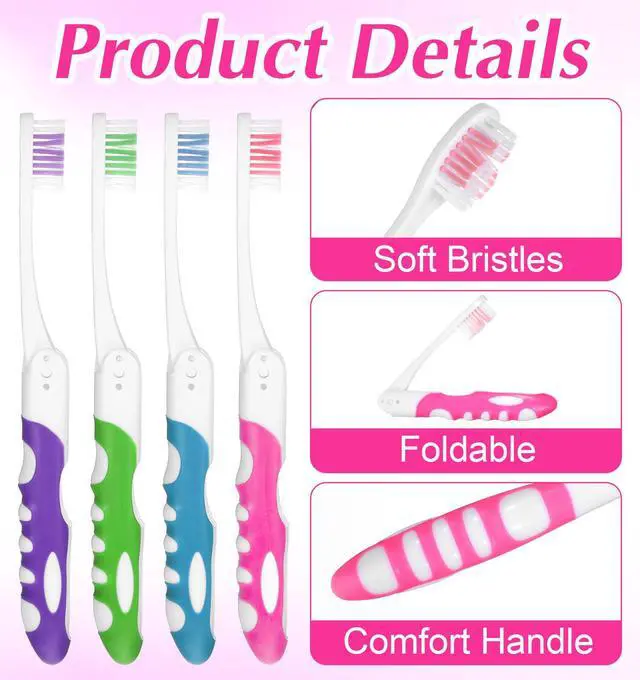 Alt view image 3 of 7 - 4 Pcs Foldable Toothbrush, Kids Travel Toothbrush Compact Folding Design with Soft Bristles, Portable for Camping, Hiking & On-the-Go (4 Colors)