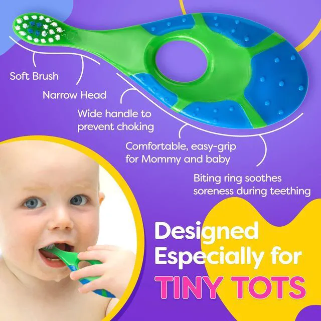 Alt view image 4 of 6 - Baby Toothbrush 12 months and up - Toddler Toothbrush - Soft Bristles - Child Sized Brush Heads - infant toothbrush - Kids Tooth Brush - Easy Storage - BPA Free - Boy Set (4-Pack, Green, Orange, Blue)