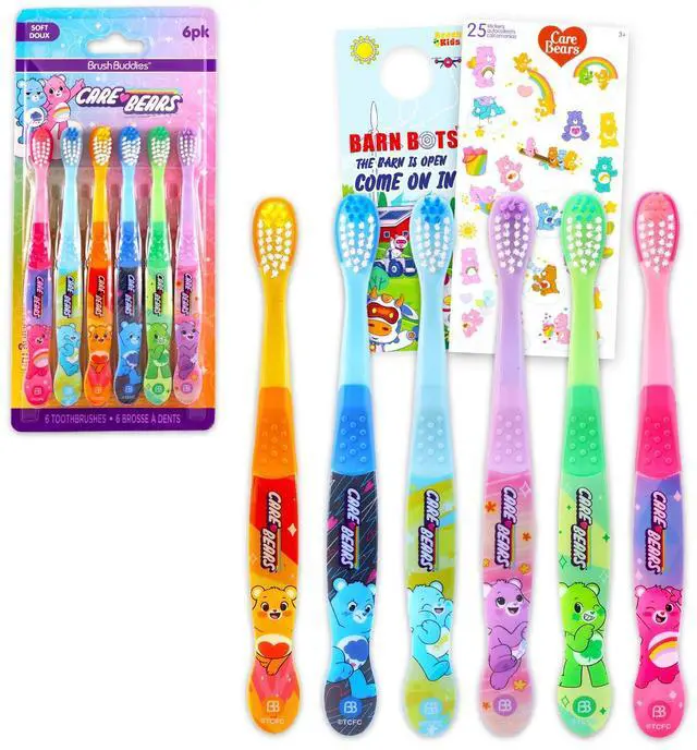 Main image of Toothbrush Set - Bundle with 6 Toothbrushes Featuring Cheer Bear, Funshine Bear, More Plus Stickers |Oral Hygiene Kit for Kids and Toddlers