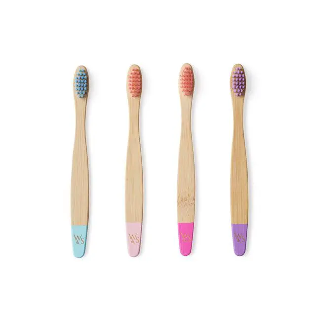 Alt view image 5 of 5 - Organic Children's Bamboo Toothbrush | 4 Pack Candy Colour | Soft Fibre Bristles | 100% Biodegradable Handle | BPA Free | Vegan Eco Friendly Kids Toothbrushes