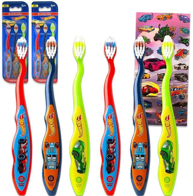 Main image of Toothbrush Kit for Kids - Bundle with 6 Race Car Toothbrushes and Stickers for Boys, Toddlers | Toothbrush Set
