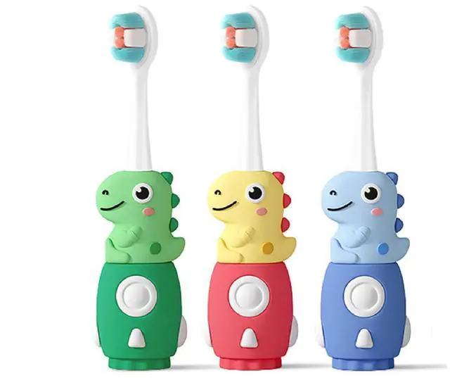 Main image of 3-Pack Children's Dinosaur Toothbrush for 0-6 Years, Ultra-Soft Bristles