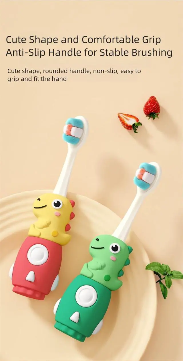 Alt view image 7 of 7 - 3-Pack Children's Dinosaur Toothbrush for 0-6 Years, Ultra-Soft Bristles