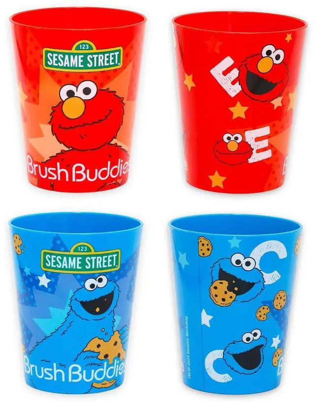 Alt view image 3 of 6 - Toothbrush and Cup 2 Pk for Kids - 6 Pc Bundle with Big Bird Toothbrushes, Cookie Monster Cups, Stickers, More for Boys, Girls, Toddlers | Toothbrush Set (Styles May Vary)