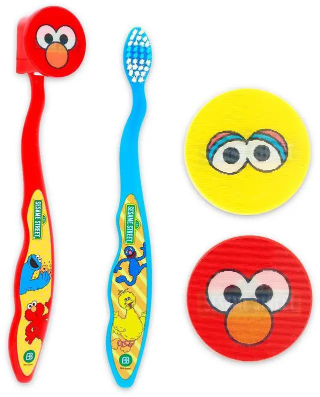 Alt view image 2 of 6 - Toothbrush and Cup 2 Pk for Kids - 6 Pc Bundle with Big Bird Toothbrushes, Cookie Monster Cups, Stickers, More for Boys, Girls, Toddlers | Toothbrush Set (Styles May Vary)