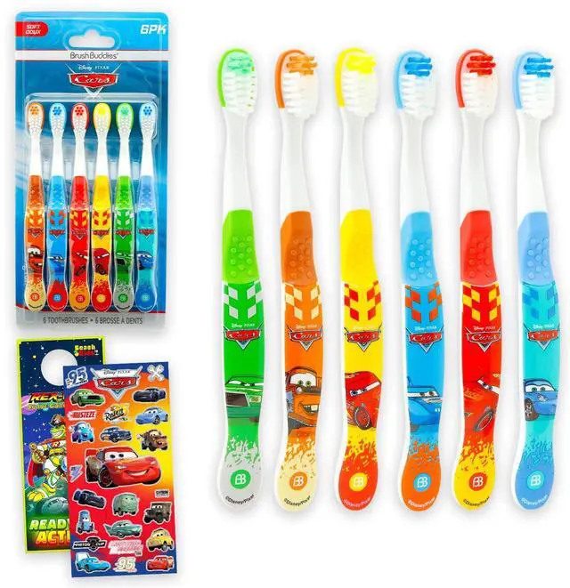 Main image of Cars Toothbrush Set - Bundle with 6 Toothbrushes Featuring Lightning McQueen, Mater, Sally, More Plus Stickers | Cars Oral Hygiene Kit for Kids and Toddlers