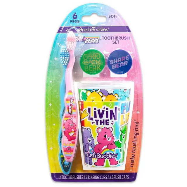 Alt view image 4 of 6 - Toothbrush and Cup Set for Kids - Bundle with 2 Toothbrushes, 2 Cups, Brush Caps, Stickers, More | Dental Care for Girls