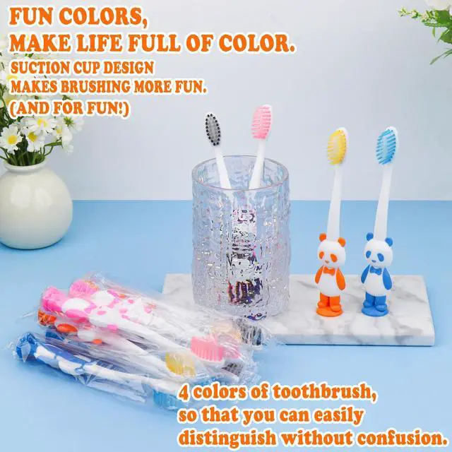 Alt view image 5 of 7 - Disposable Toddler Toothbrush Kids Bulk Pack of 40,Suction Cup Bulk Children Toothbrushes for Kid Age 2+ Individually Wrapped Animal Toothbrush for Boys,Girls,for Home,School,Camp,Daycare,Travel