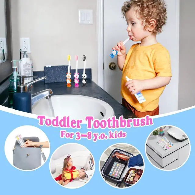Alt view image 2 of 7 - Disposable Toddler Toothbrush Kids Bulk Pack of 40,Suction Cup Bulk Children Toothbrushes for Kid Age 2+ Individually Wrapped Animal Toothbrush for Boys,Girls,for Home,School,Camp,Daycare,Travel