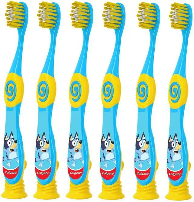 Main image of Bluey Toothbrush for Children with Suction Cup, Kids 2-5 Years Old, Extra Soft (Colors & Characters Very) - Pack of 6