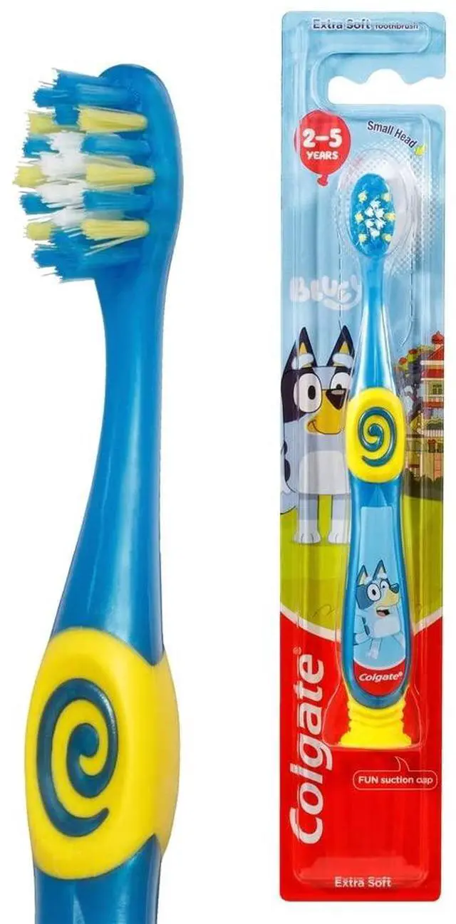 Alt view image 2 of 3 - Bluey Toothbrush for Children with Suction Cup, Kids 2-5 Years Old, Extra Soft (Colors & Characters Very) - Pack of 6