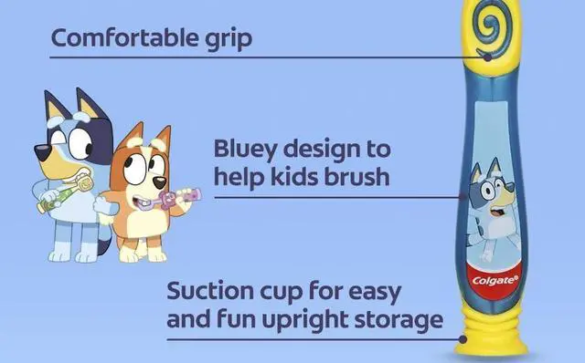 Alt view image 3 of 3 - Bluey Toothbrush for Children with Suction Cup, Kids 2-5 Years Old, Extra Soft (Colors & Characters Very) - Pack of 6