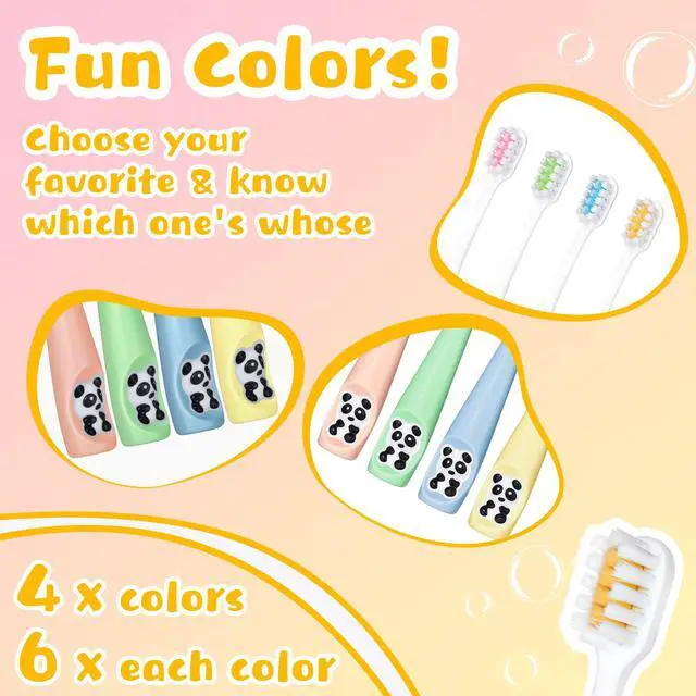 Alt view image 4 of 7 - 24 Pcs Kids Toothbrush Bulk Children Manual Tooth Brush Set Soft Lovely Little Cute Colorful Panda Toothbrush Bristles for Age 3 and Above Boys Girls
