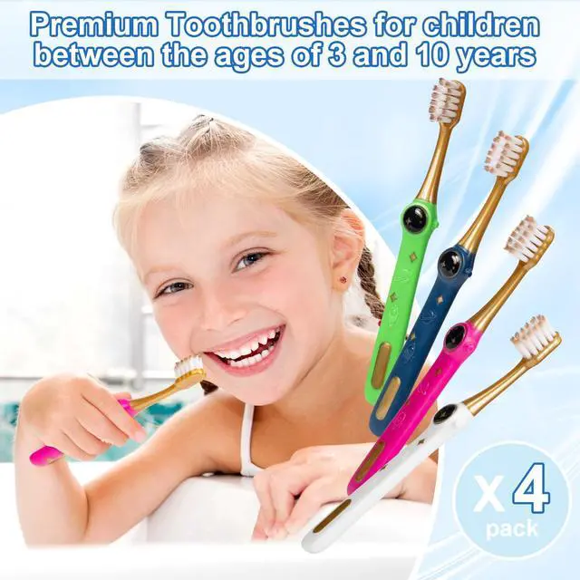 Alt view image 2 of 6 - Toddler Toothbrush, Kids Toothbrush, Galactic Adventures Style, Toddler Age 2-4 and Up, Soft Bristles with Caps, Pack of 4