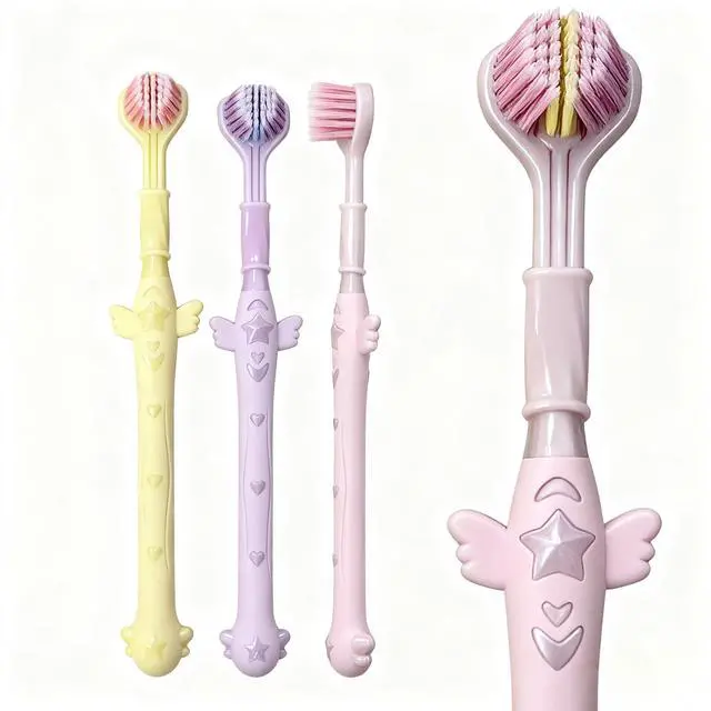 Main image of 3-Sided Toothbrush Set, 7.4 Inch, 360 Degree Cleaning, 3 Pieces Manual Toothbrushes for Sensory and Autism Care, Complete Teeth and Gum Care