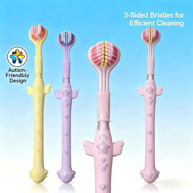 Alt view image 6 of 7 - 3-Sided Toothbrush Set, 7.4 Inch, 360 Degree Cleaning, 3 Pieces Manual Toothbrushes for Sensory and Autism Care, Complete Teeth and Gum Care