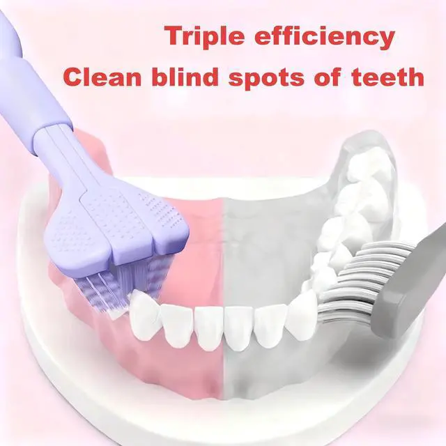 Alt view image 5 of 7 - 3-Sided Toothbrush Set, 7.4 Inch, 360 Degree Cleaning, 3 Pieces Manual Toothbrushes for Sensory and Autism Care, Complete Teeth and Gum Care
