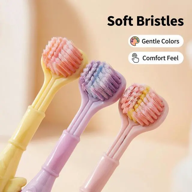 Alt view image 7 of 7 - 3-Sided Toothbrush Set, 7.4 Inch, 360 Degree Cleaning, 3 Pieces Manual Toothbrushes for Sensory and Autism Care, Complete Teeth and Gum Care