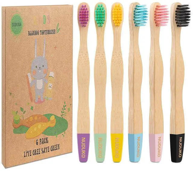 Main image of Kids Toothbrush Bamboo Toothbrushes 6 Pack - Organic Compostable Tooth Brush Wooden Baby Toddler Toothbrush, Eco-Friendly Natural Biodegradable Soft Bristle Toothbrush for Children