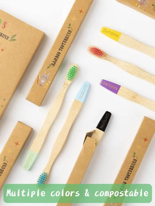 Alt view image 5 of 7 - Kids Toothbrush Bamboo Toothbrushes 6 Pack - Organic Compostable Tooth Brush Wooden Baby Toddler Toothbrush, Eco-Friendly Natural Biodegradable Soft Bristle Toothbrush for Children