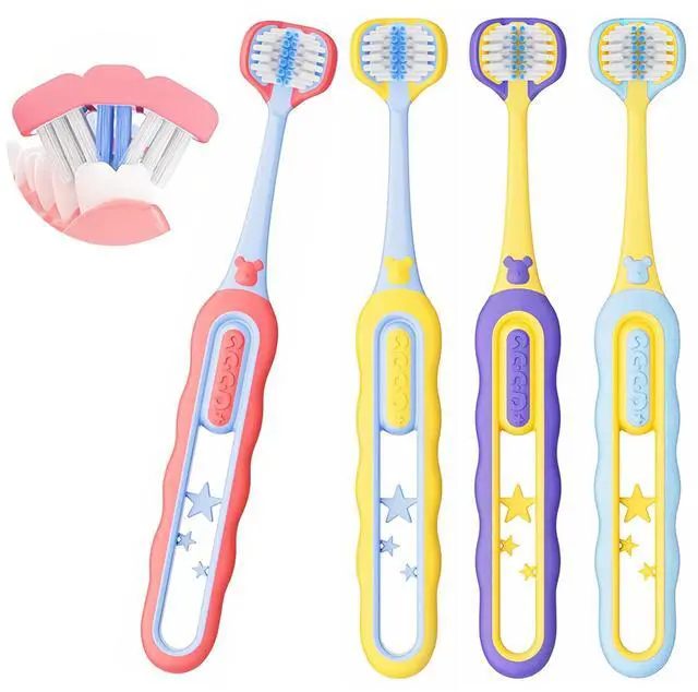 Main image of Toddler Toothbrush 4 Pack, Soft Baby Toothbrush Efficient 3 Sided Kids Tooth Brush for Ages 1-12 Years, Infant Training Tooth Brush Complete Tooth and Gum Care, Easy to Grip(Patent)