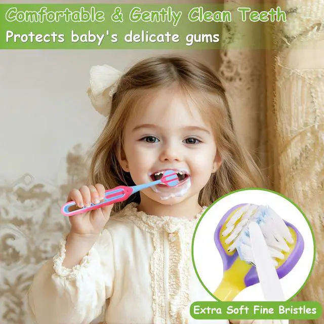 Alt view image 3 of 7 - Toddler Toothbrush 4 Pack, Soft Baby Toothbrush Efficient 3 Sided Kids Tooth Brush for Ages 1-12 Years, Infant Training Tooth Brush Complete Tooth and Gum Care, Easy to Grip(Patent)
