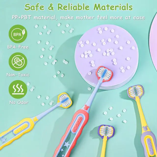 Alt view image 4 of 7 - Toddler Toothbrush 4 Pack, Soft Baby Toothbrush Efficient 3 Sided Kids Tooth Brush for Ages 1-12 Years, Infant Training Tooth Brush Complete Tooth and Gum Care, Easy to Grip(Patent)
