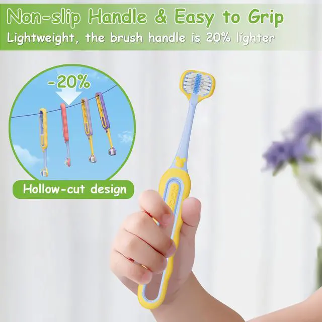 Alt view image 5 of 7 - Toddler Toothbrush 4 Pack, Soft Baby Toothbrush Efficient 3 Sided Kids Tooth Brush for Ages 1-12 Years, Infant Training Tooth Brush Complete Tooth and Gum Care, Easy to Grip(Patent)