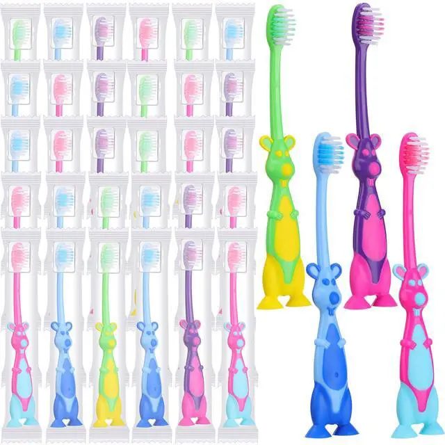 Main image of Kids Toothbrushes Bulk Soft Lovely Little Kangaroo with Covers Suction Cup Individually Wrapped for Children Toddler Home School Camp Daycare Travel(24 Pcs)