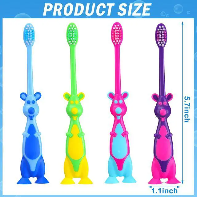 Alt view image 2 of 7 - Kids Toothbrushes Bulk Soft Lovely Little Kangaroo with Covers Suction Cup Individually Wrapped for Children Toddler Home School Camp Daycare Travel(24 Pcs)