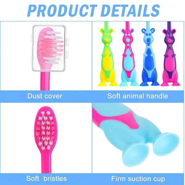 Alt view image 3 of 7 - Kids Toothbrushes Bulk Soft Lovely Little Kangaroo with Covers Suction Cup Individually Wrapped for Children Toddler Home School Camp Daycare Travel(24 Pcs)