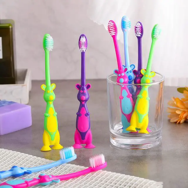 Alt view image 7 of 7 - Kids Toothbrushes Bulk Soft Lovely Little Kangaroo with Covers Suction Cup Individually Wrapped for Children Toddler Home School Camp Daycare Travel(24 Pcs)