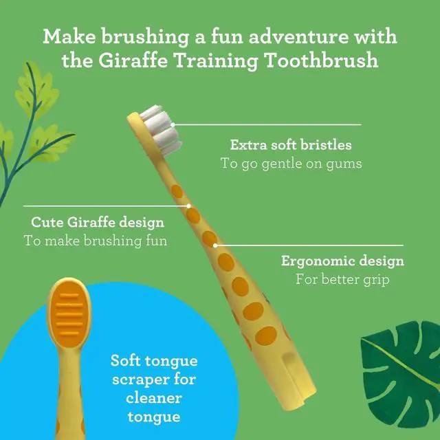 Alt view image 3 of 7 - Kids Butter On Gums Cute Giraffe Toothbrush with Tongue Scraper & Cover - Super Soft Bristles for Gentle Cleaning -Ergonomic Handle (Age 1+)