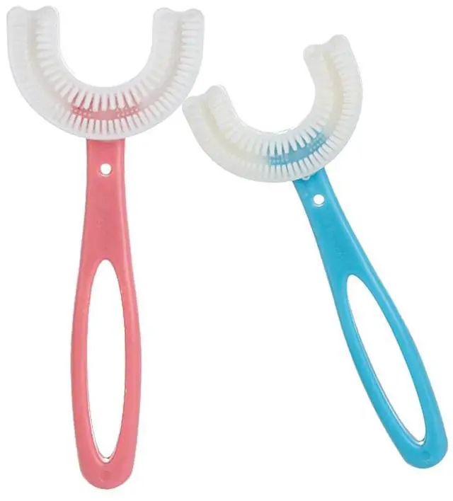 Main image of 2 PCS U-Shaped Kids Toothbrush, Soft Manual Training Toothbrush for Kids 6-12 Years (Pink +Blue)