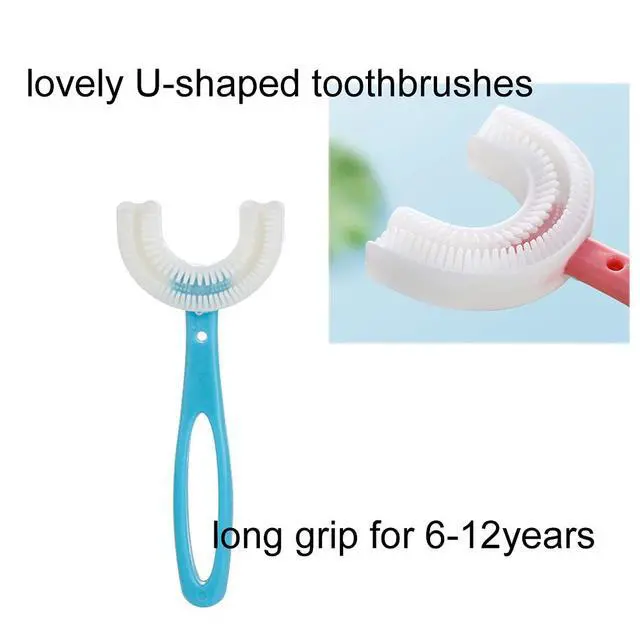 Alt view image 3 of 5 - 2 PCS U-Shaped Kids Toothbrush, Soft Manual Training Toothbrush for Kids 6-12 Years (Pink +Blue)