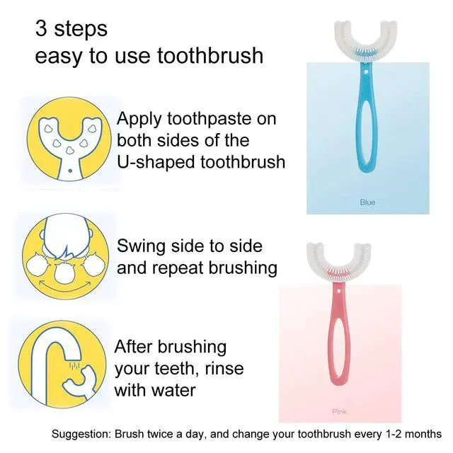 Alt view image 5 of 5 - 2 PCS U-Shaped Kids Toothbrush, Soft Manual Training Toothbrush for Kids 6-12 Years (Pink +Blue)