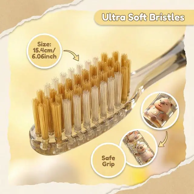 Alt view image 4 of 6 - Cute Capybara Themed Toothbrush Gift Set for Kids (4-Pack), Super Soft & Long Bristles, Ages5-18, Makes Brushing Fun