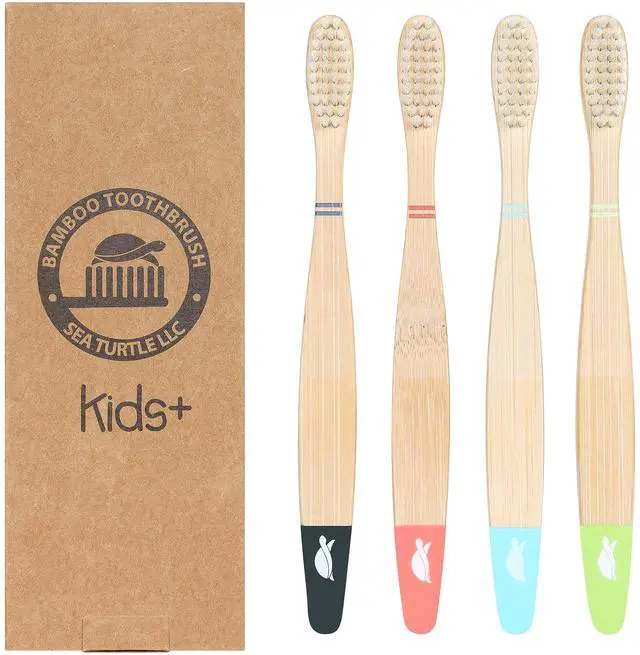 Main image of Plant-Based Bristles, Bamboo Toothbrushes, Soft Natural Toothbrush for Kids (4 Pack)