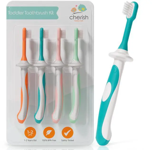 Main image of Toddler Toothbrushes 1-2 Years (4-Pack) - BPA-Free & Safety-Tested Kids Toothbrush Kit, Designed by a Pediatric Dentist, Soft-Grip Toothbrush for Kids, My First Toothbrush Set